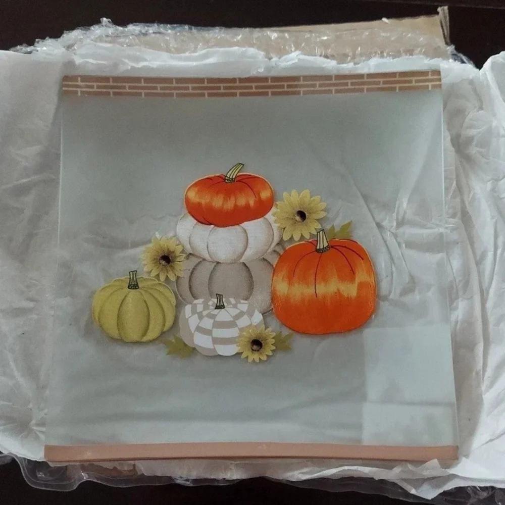 Yankee Candle Pumpkin and Sunflower Crackle Glass Large Candle Dish & Decor BNWT